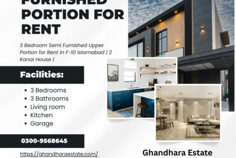 3 Bedroom Semi Furnished Upper Portion for Rent in F-10 Islamabad | 2 Kanal House |