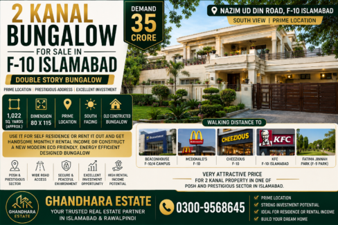 Double Story Bungalow for sale is situated on Nazim Ud Din Road, F-10 Islamabad