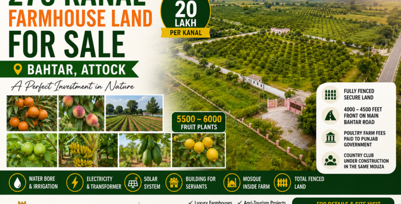 Fully Developed Farmhouse Land for Sale in Bahtar, Attock