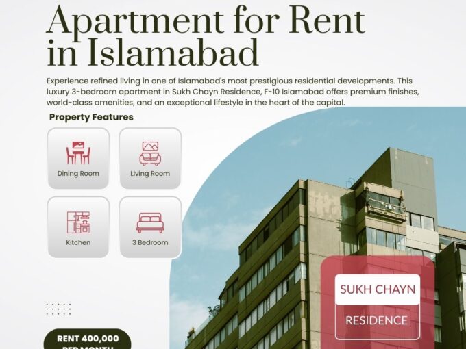 3-Bed Apartment for Rent in Sukh Chayn Residence F-10 Islamabad