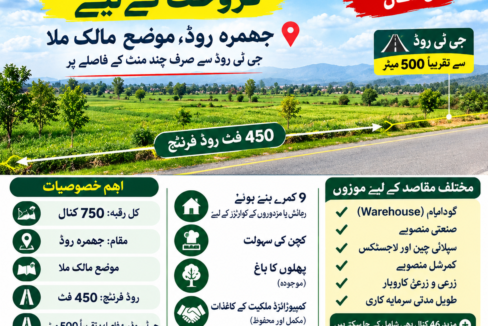 Land for Sale on Jhamra Road, Mouza Malak Mala