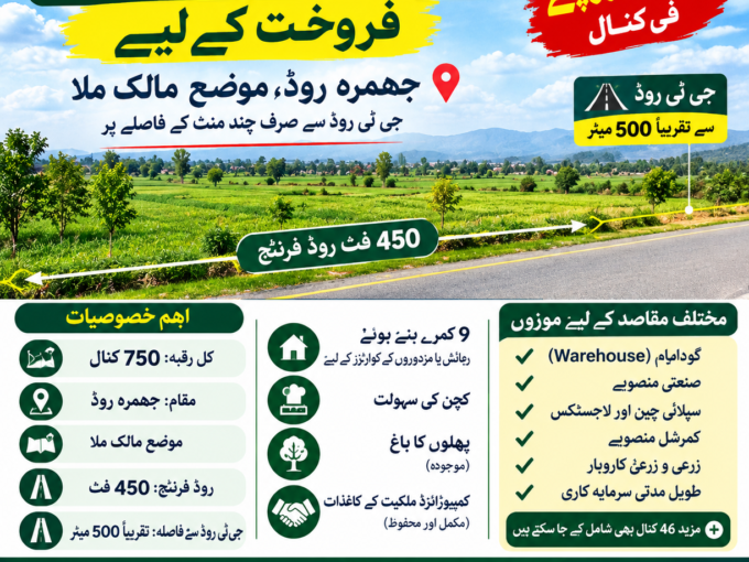 Land for Sale on Jhamra Road, Mouza Malak Mala